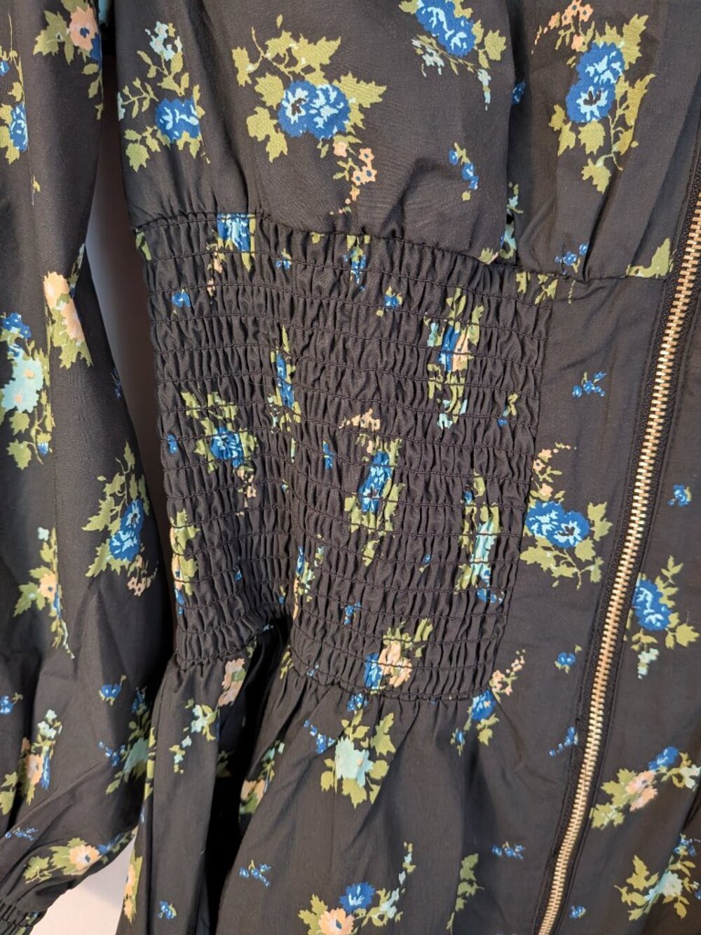 Anthropologie Tommie Long-Sleeve Smocked Front-Zip Mini Shirtdress - Picture 7 of 7